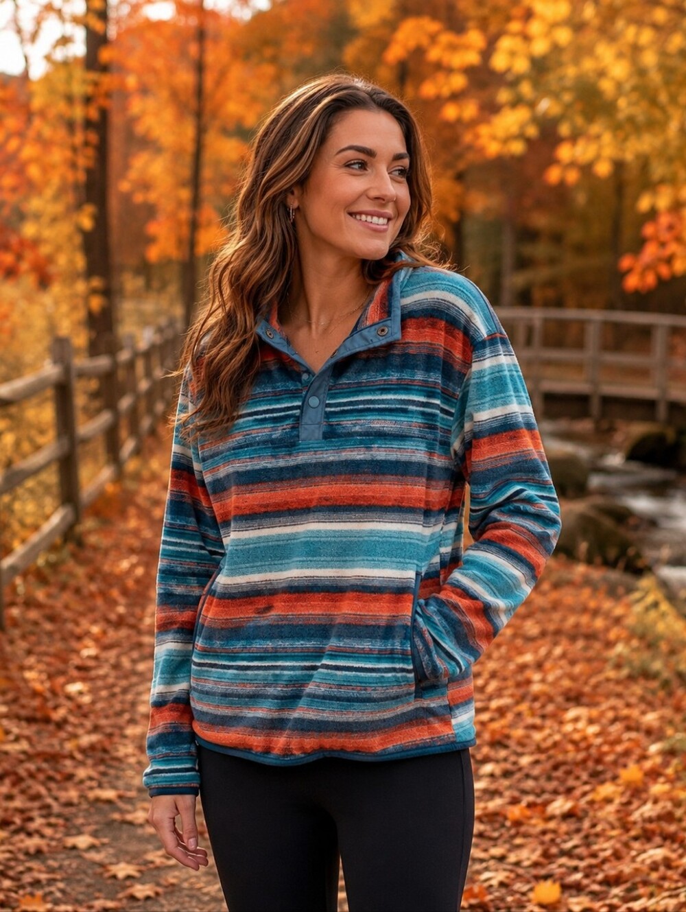 Eddie Bauer Multicolor Striped Fleece Pullover 🧡🩵
